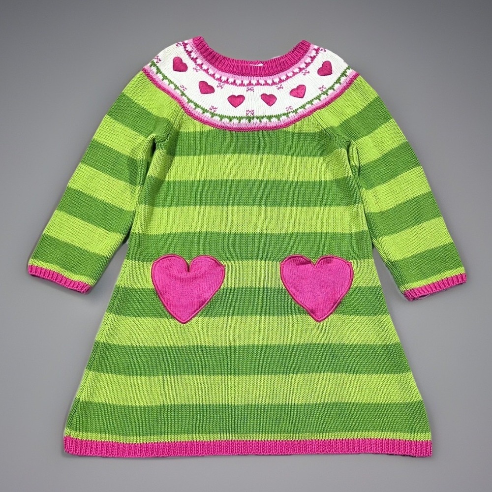 Gymboree Girls Loveable Heart Pocket Striped Knee Length Sweater Dress 2T